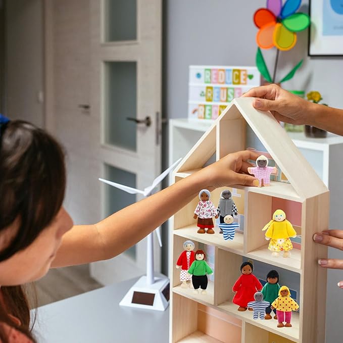 ONEST 23 Pieces Wooden Dollhouse Family Set Mini People Figures Dollhouse Dolls Wooden Doll Family Pretend Play Figures Accessories for Pretend Doll House Toy