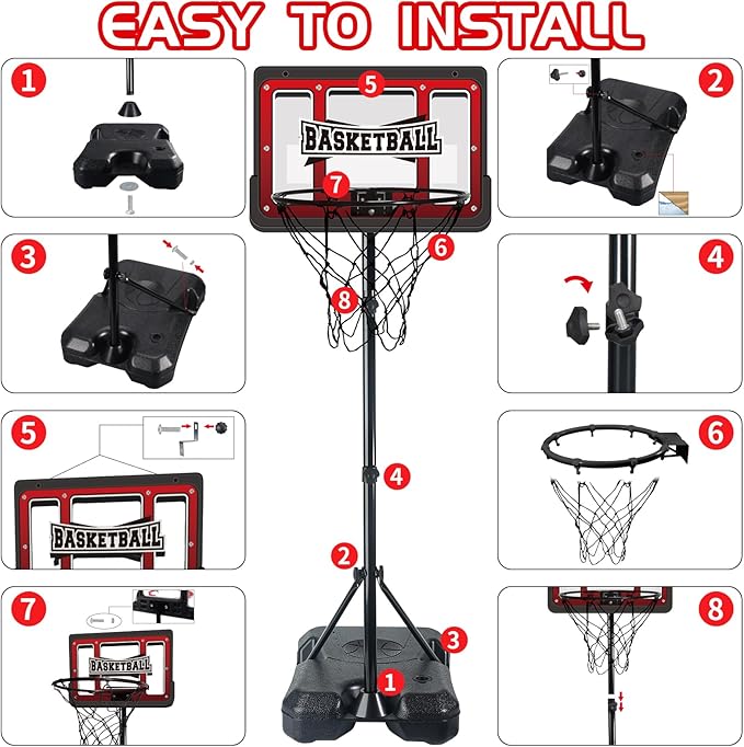 Kids Indoor Basketball Hoop with Stand | Adjustable Height Basketball Goal for Toddlers & Kids | Perfect Sports Gift for Boys Ages 3-8