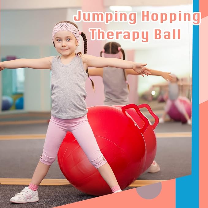 Lewtemi 3 Pcs 18 Inch Bouncing Ball with Handle, Outdoors Hopper Jumping Hopping Ball and Air Pump for Sports Exercise (Red, Blue, Green)