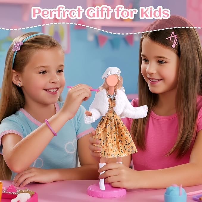 16 Pcs Doll Clothes for 11.5 inch Doll Include 1 Leather Coat Set 1 Fashion Dress Set 1 Pencil Skirt Set 2 Outfits 1 Sequen Dress Shoes Bag Necklace Hat in Random, for Girls