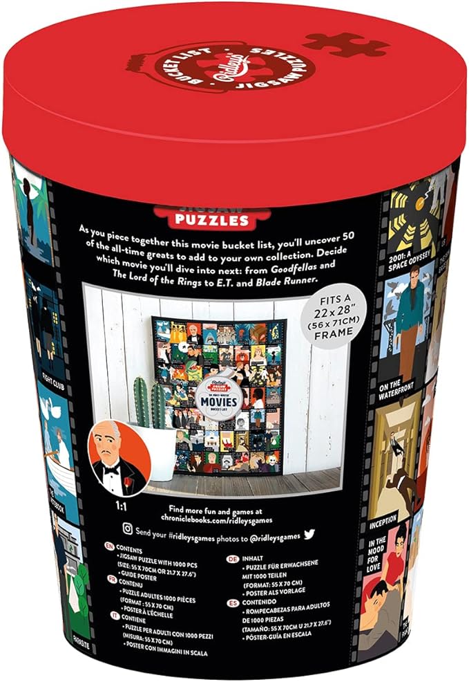 Ridley's: 50 Must-Watch Movies Bucket List 1000-Piece Puzzle - Movie Lovers Gift - Unique Art Style - Movie Room Décor
