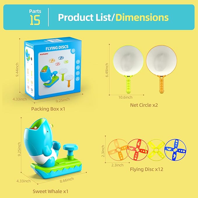 12 PCS Flying Disc Launcher Outdoor Indoor Game Toys Gifts for 3 4 5 6 7 Year Old Boys Kids, Outdoor Outside Game Toys for Boys Girls Ages 3-5 4-8, Ideal 3 4 5 6 Year Old Birthday Gifts