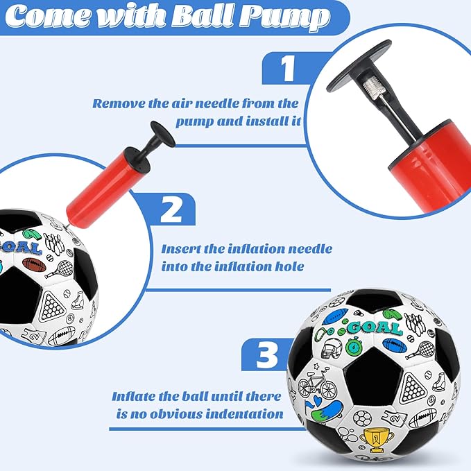Size 4 Color Your Own Soccer Ball Black DIY Custom Craft Kit with Pump 12 Markers Personalized Youth Toddler Training Paint Your Own Toy Creative Gift for Kids (Black Soccer Ball, 4)