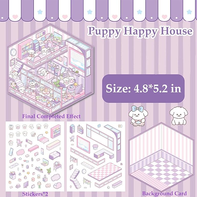 DIY 3D Sticker Scene, 6 Sets of Aesthetic Stickers for Girls Make Your Own Mini Shop Scenes Stickers for Kids Sticker Therapy for Adult Relief Stress, Holiday & Christmas Fun