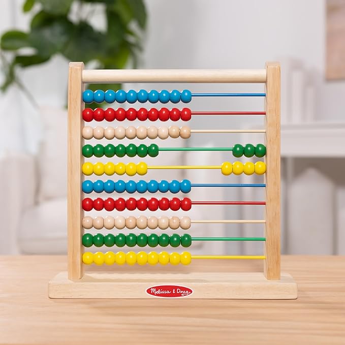 Melissa & Doug Abacus Classic Wooden Toy with 100 Beads - Preschool Learning Activities and Math Games for Kids, Homeschool Essentials for Ages 3+
