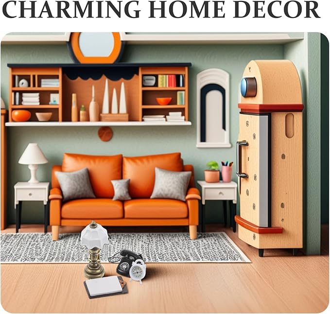 TOYANDONA Dollhouse Miniature Phone Lamp Book Alarm Clock LED Miniature Lighting for Dolls House Decor, Mini Accent Lighting Accessories Doll House Accessories and Furniture