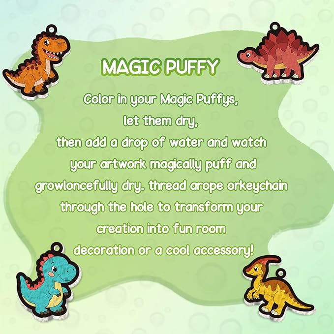 Taotuo Magic Foam Texture Painting Kit - Dinosaur Theme 3D Art Puffy Paint Kit,15 Mess-Free Paint by Number Craft for Kids Ages 3-10
