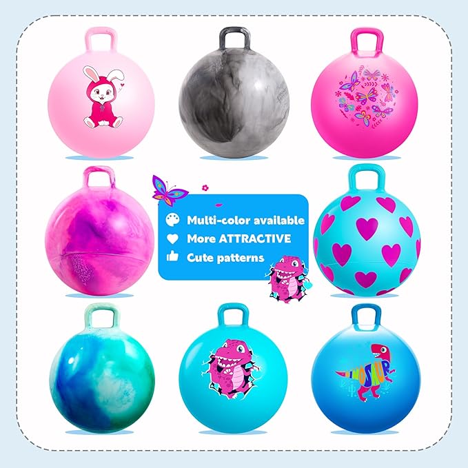 EVERICH TOY Hopper Ball for Kids, 20In Ride On Bouncy Balls with Handle, Grey Clouds Girls Boys Toys for Indoor Outdoor Active Play, Beat Inflatable Christmas Boys Girls Gifts for 7 8 9 10 11 12 Yr