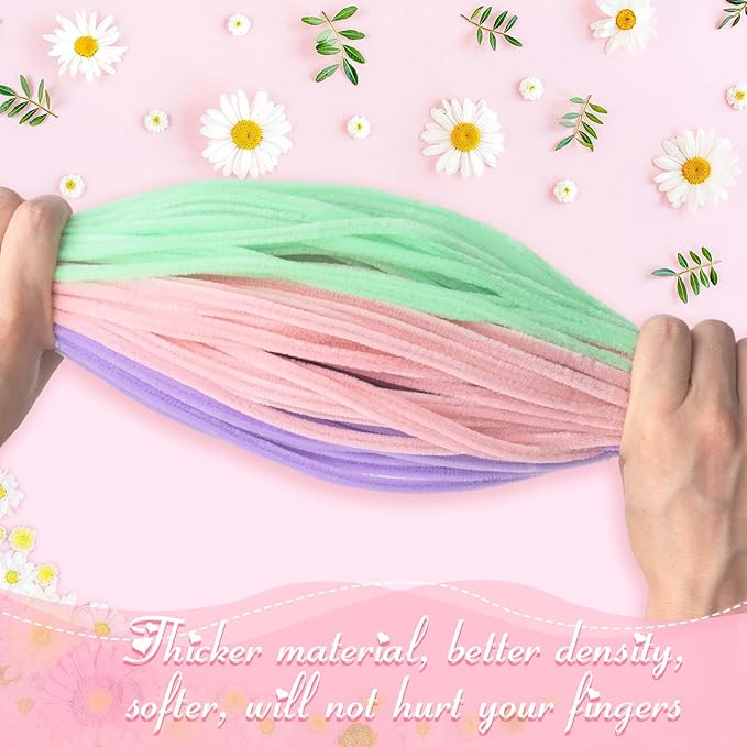 Peryiter 500 Pieces Pipe Cleaners Chenille Stems for Flowers Craft Supplies Bulk Fluffy Fuzzy Sticks for DIY Art Projects Creative Gift Wrapping Party Decorations(Colorful Flowers,12 Inch)