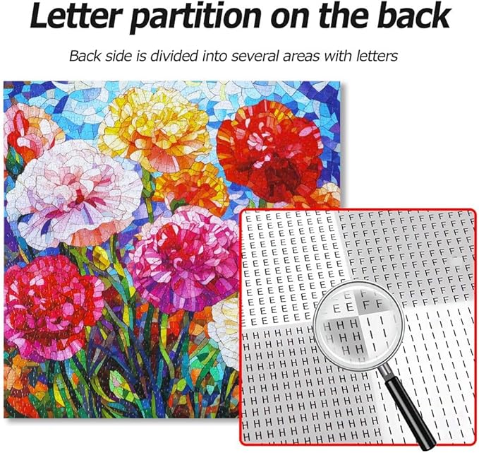 Bgraamiens 1000 Pieces Stained Glass Puzzle - Carnations Art Puzzle with Blooming Flowers, Color Challenge for Adults