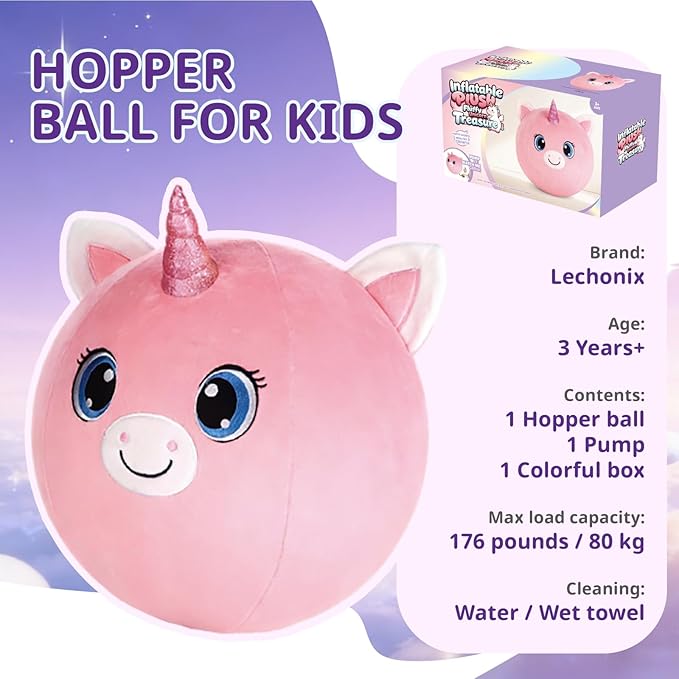 Bouncy Balls for Kids, 23in/58cm Bouncy Unicorn Inflatable Ride on Bouncy Animals Toys for Toddlers, Gifts for Kids Indoor Outdoor, Kids Toys Support Up to 176 Pounds