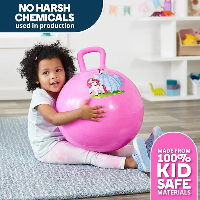 Flybar Hopper Ball for Kids, Inflatable Bouncy Ride-On Ball w/Handle for Indoor & Outdoor Active Play, Includes Pump, Jump Ball Toy for Boys & Girls, Supports Up to 165 lbs, Ages 3+, 18-Inch, Small