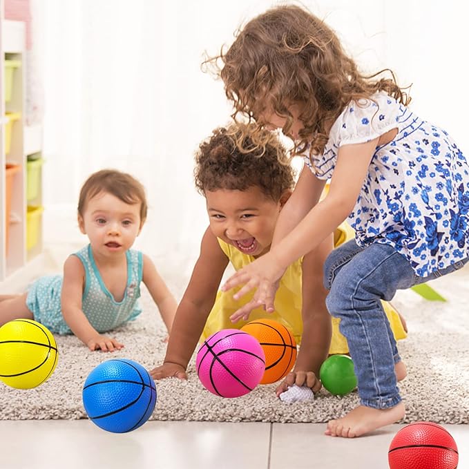 12Pcs 5Inch Mini Basketballs,Colorful Rubber InflatableBasketball,Pool Kick Balls Toy with Inflation Pump for Indoor Mini Basketball Hoop,Beach Sports Game,Party Favor