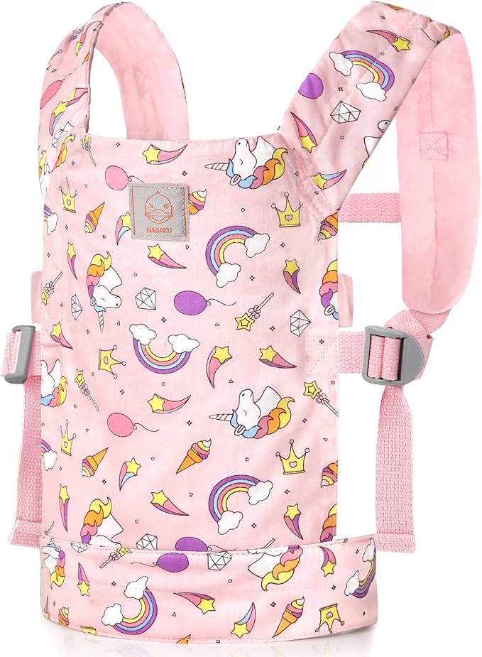 GAGAKU Baby Doll Carrier for Kids, Stuffed Animal Carrier Reborn Baby Dolls Carrier with Adjustable Straps, Baby Doll Accessories - Pink (Stars)