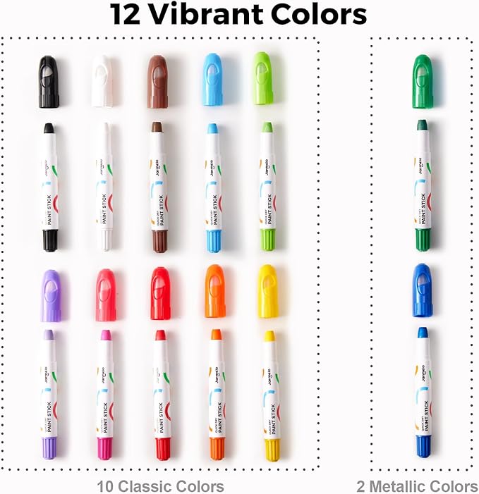 Tempera Paint Sticks, 12 Colors Jumbo Paint Sticks for Kids, Washable, Quick Drying, Non-Toxic, Toddler Art Supplies for Paper Stone Wood Canvas, Easter Gifts for Kids