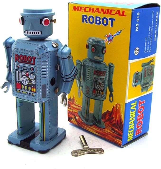 Charmgle Big Eyed Robot Tin Toy Wind-up Walking Robot Adult Collection Retro Toy Party Favor Home Decoration MS416