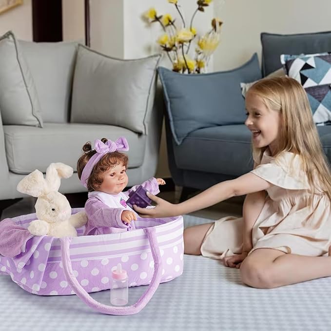 BABESIDE 8 Pcs Reborn Baby Doll Clothes with Bassinet for 17-22 Inch Babydolls, Reborn Baby Doll Accessories fit Dolls Girls, Baby Dolls Clothes for Realistic Dolls,Toy Gift for Kids