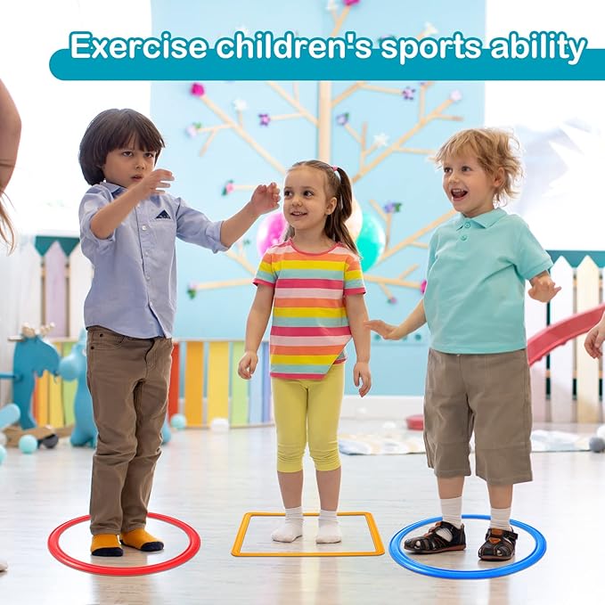 Woanger Hopscotch Outdoor Squares Hopscotch Ring Game with Connectors Outdoor Indoor Obstacle Course for Kids Playground Agility Training