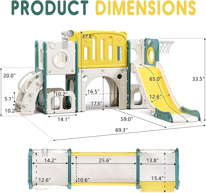 8 in 1 Toddler Slide Set, Kids Slide for Toddlers, Toddler Climber Slide PlaySet with Basketball Hoop,Outdoor Indoor Playground for Toddlers Upgraded