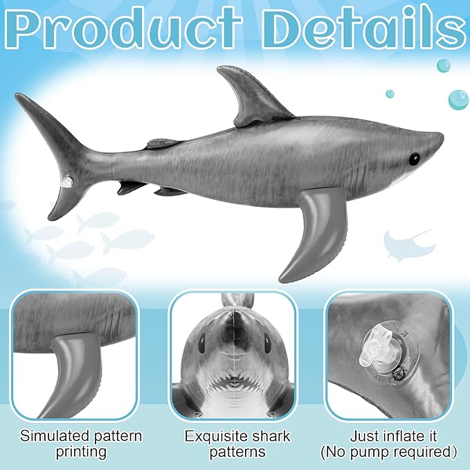 Leyndo 6 Pieces 23.6 Inch Summer Inflatable Shark Pool Balloons Large Inflatable Shark Pool Birthday Party Decorations Animal Float Ornament for Birthday Party Favors Supplies Gift