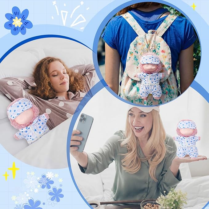 Simgoing 17cm Doll Clothes Pajamas Set with Pants Eye Mask Good Night Bedding Clothes Outfit Gifts Fits 17cm Dolls Accessories for DIY Dress up Lovers (Cute Blue Flower)