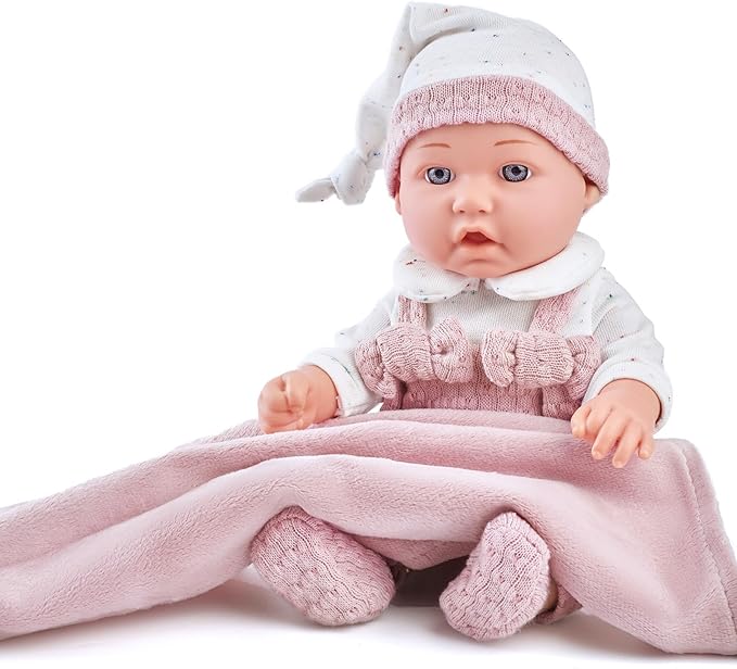Enjoyin 12 Inch Baby Doll Playset for Toddlers Girl - Doll Accessories with Pink Clothes, Pacifier, Feeding Bottle& Soft Blanket, for Girls Ages 3 and Up