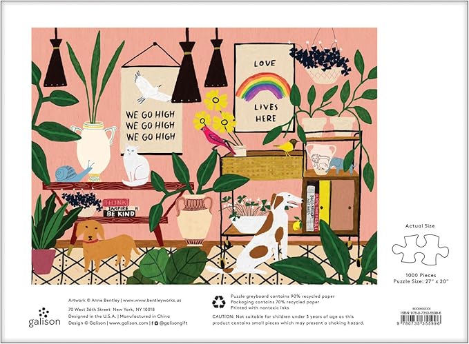 Galison Love Lives Here 1000 Piece Jigsaw Puzzle for Adults and Families, Inspirational Puzzle with Quotes and Positive Messages, Multicolor