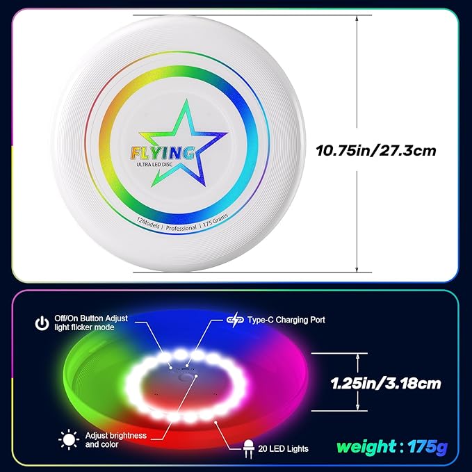 Dilabnba LED Flying Disc Toy, Beach Sand Backyard Toss Toy for Kids Ages 3-12 Teens Men Adult, Glow in The Dark Flying Ring Toass and Catch Game for Boys Girls Outside
