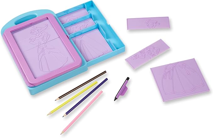 Melissa & Doug Princess Design Activity Kit - 9 Double-Sided Plates, 4 Colored Pencils, Rubbing Crayon