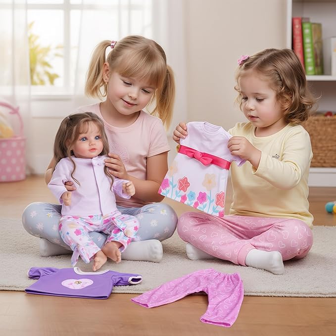 BABESIDE 6 Pcs Reborn Baby Doll Clothes Set – Fits 17-22 Inch Dolls, Soft Cotton Outfits & Reborn Baby Doll Accessories for Pretend Play and Gift for Girls