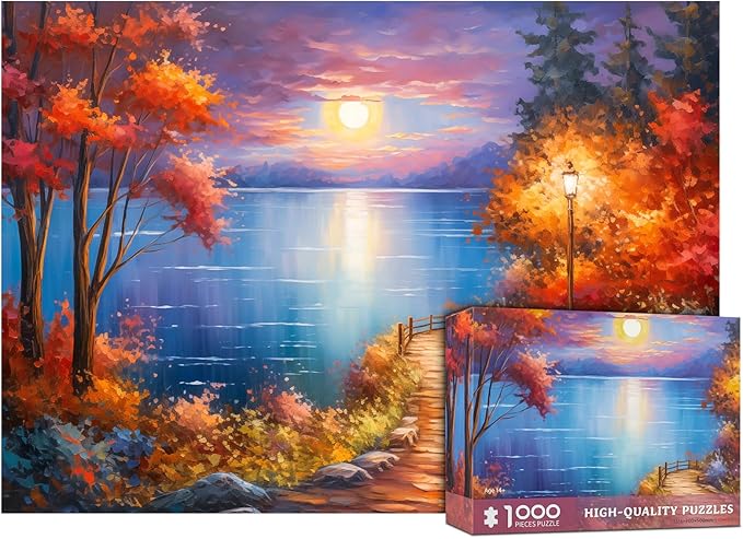 1000 Piece Puzzle for Adults, Moonlight Path Puzzles for Adults 1000 Pieces Rural Scene Jigsaw Puzzles 1000 Pieces Country Night Puzzle 1000 Pieces Nightscape Oil Painting Puzzle for Seniors Teens