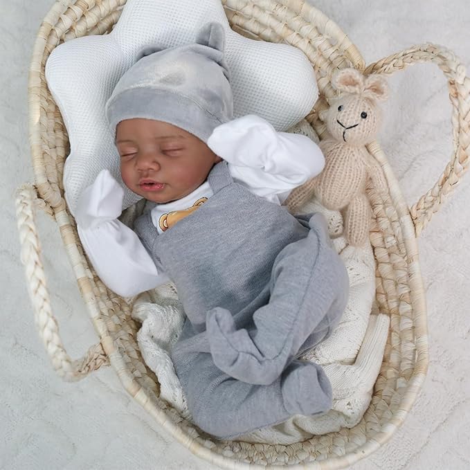 CHAREX Realistic Reborn Baby Dolls Black - 18 Inch Real Life Baby Doll African American Real Baby Boy, Lifelike Newborn Baby Doll Poseable Soft Body, Gift Set with Accessories for Kids Aged 3+
