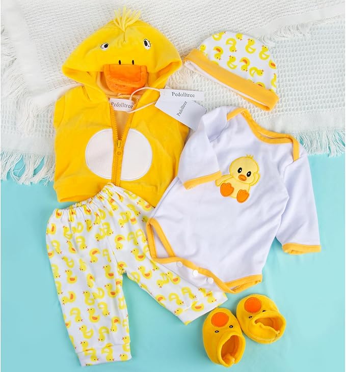 Reborn Baby Dolls Clothes 18 inch Outfit Accessories Yellow Duck 5pcs Set for 17-19 Inch Reborn Doll Newborn Girl&Boy