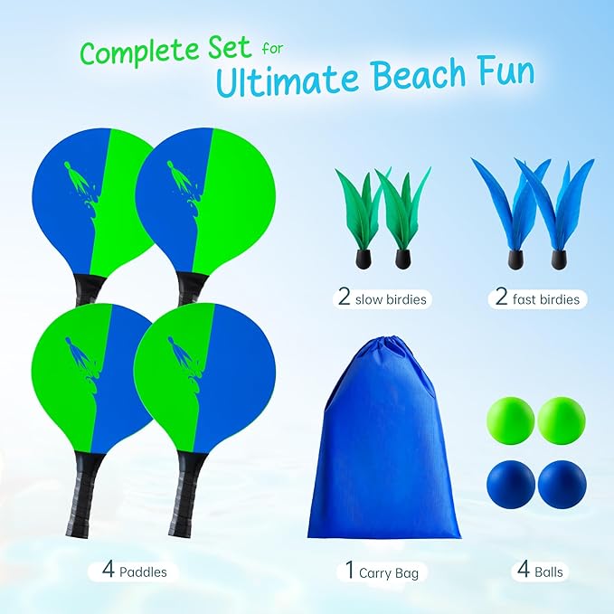 U&C Planet Beach Paddle Ball Set, Badminton Rackets, Family Game for Kids and Adults, Indoor Outdoor Game Backyard Park Camping Yard for Boys, Girls All Ages