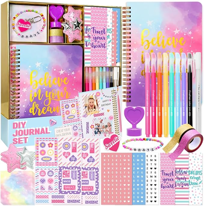Nollh DIY Journal Kit for Girls - 26PCS Teen Tween Girl Gifts Trendy Stuff, Stocking Stuffers, Scrapbook Supplies Stationery Set, Art Crafts Kit - Ideal Gifts for 8 9 10 11 12 13 14 Year Old Girl