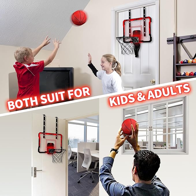 QDRAGON Mini Basketball Hoop, Over The Door Indoor, with 3 Balls/Inflator/Breakaway Rim, Basketball Toy Gifts for Kids and Adults, Suit for Bedroom/Office/Outdoor