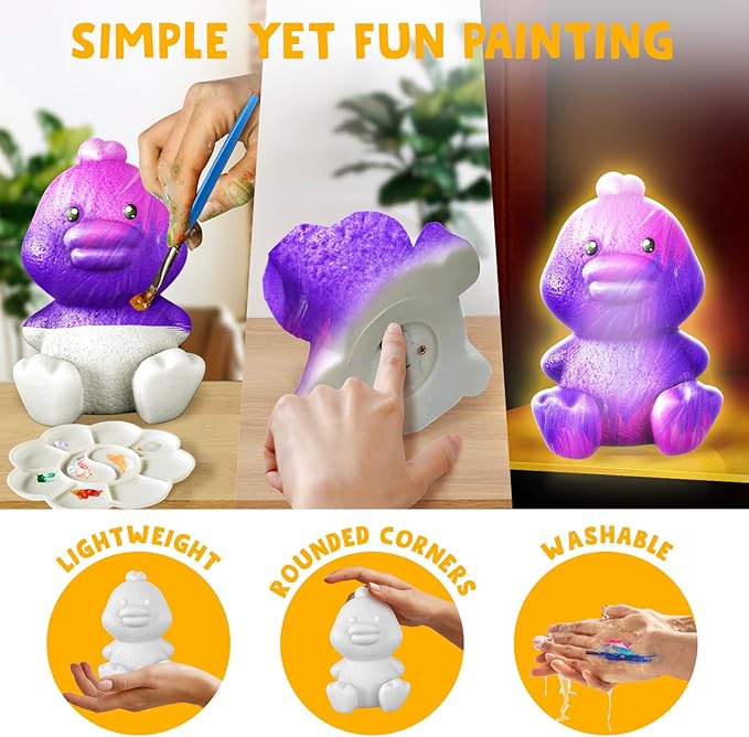 Goody King Paint Your Own Duck Lamp Kit, Easter Basket Stuffers, DIY Duck Night Light, Arts & Crafts for Kids Ages 8-12, Painting Kit for Kids, Easter Birthday Gifts for Kids Ages 3 4 5 6 7 8+