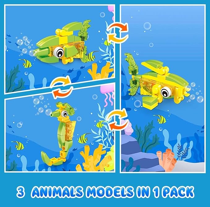 24 Packs Animals Building Sets for Kids,3 in 1, 72 Kinds of Transformable Building Block Toy,Compatible with Lego Party Favors,Classroom Student Prizes Birthday Gifts for Kid Age 6+