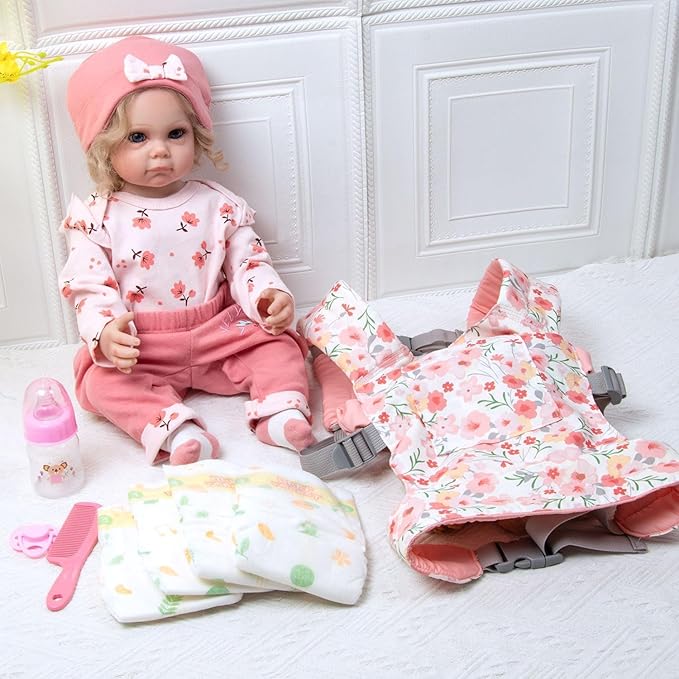 12 Pcs Reborn Baby Doll Clothes Accessories for 20-22 Inch Girl Reborn Dolls Clothes Pink Outfits with Toddler Doll Carrier (Pink)