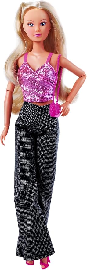 Steffi Love Jeans & Glitter, 2 Assorted Models, Only One Item Delivered, Shiny Top with Jeans and Fashion Accessories, for 29 cm dolls, without doll, from 3 years