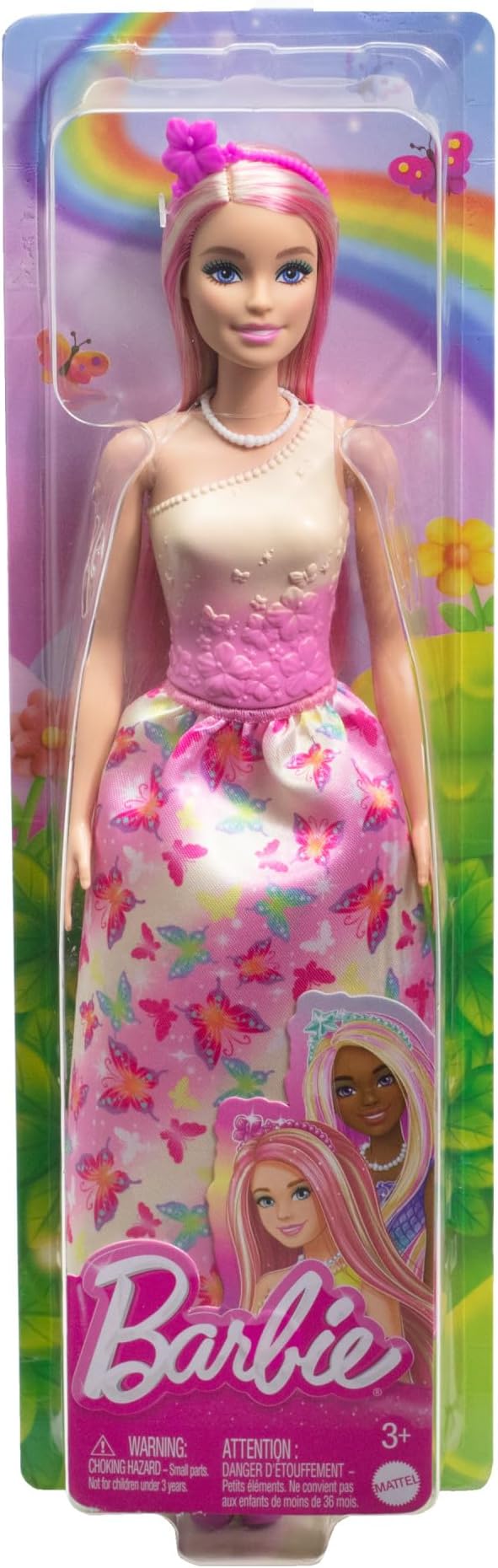 Barbie Royal Doll with Pink & Blonde Fantasy Hair, Colorful Accessories, Pink Ombre Bodice & Butterfly-Print Skirt