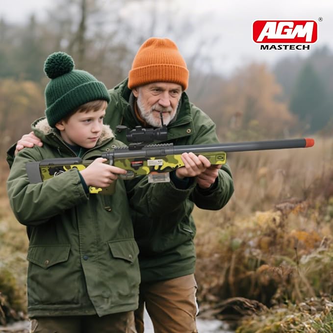AGM MASTECH AWM Foam Dart Blaster, Shell Ejecting Model with Scope, Metal Components, Foldable Stock, 40 Darts, 20 Shells. Tactical CS Game Prop for Teens 14+ and Adults (Camo Green)