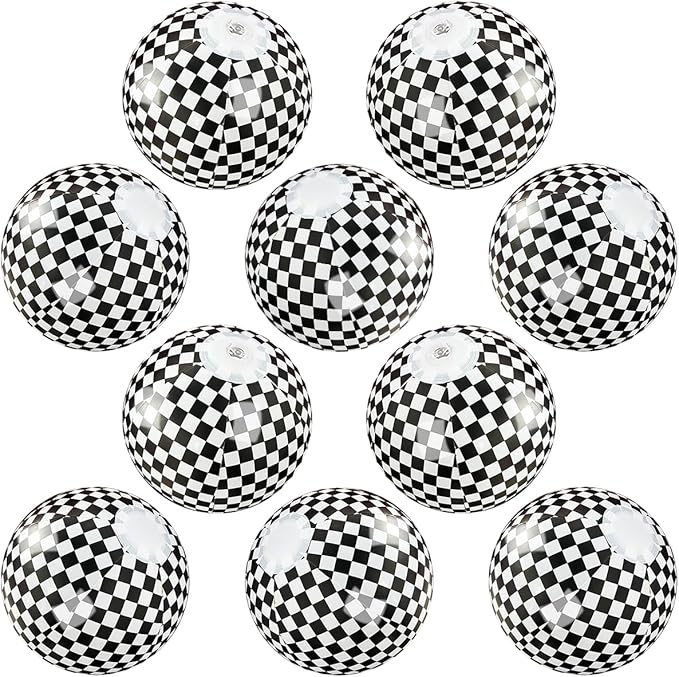 OU RUI 10Pcs Black and White Checkered Flag Beach Ball 9" Bulk for Summer Pool and Beach Game Gifts for Race Car Birthday Party Decorations End of The Year Class Party Decorations Favor