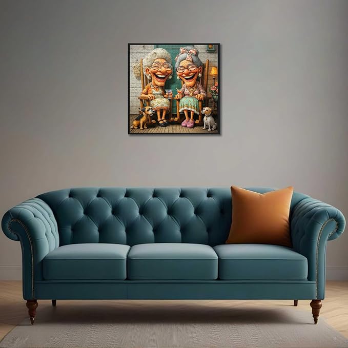 Happy Grandma Paper Puzzles for Adults 500 Pieces - Funny Old Sisters Jigsaw Puzzle Porch Scene, Senior Women Best Friends Puzzle, Home Decor Challenge Commemorative Gift for Old People