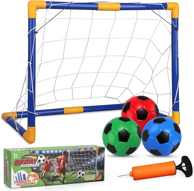 Soccer Goal Set 23" W×18" H×12" D, Portable Soccer Goal Training Equipment, Mini Soccer Net with 3 Soccer Ball for Sports Game, Soccer Set for Kids and Youth