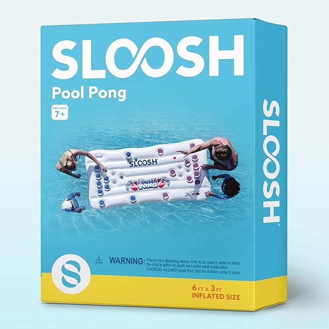 SLOOSH Pool Toys Games Set - Pong Toss Game Water Toys for Adults Kids Family Games, Inflatable Floats Lounge Raft Floating Swimming Pool Accessories 6x3 FT Table with 10 Pong Balls for Parties