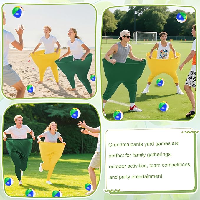 Granny Pants Outdoor Game Green Granny Pant Yard Game with 8 Bouncy Balls and 1 Air Pump (Random Colors) 2 Pack Grandma Pant Games Gold Adult Granny Pants Games for Backyard Party