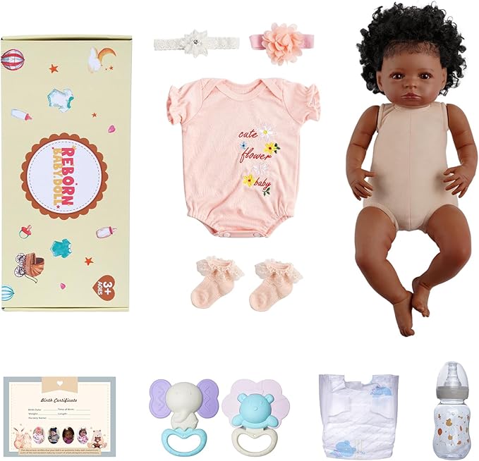 BABESIDE Black Baby Dolls, 20 Inch Realistic Cute Soft Body Baby Doll Real Life Baby Dolls with Accessories for 3+ Year Old Girls Gifts, Pretend Play, Collection