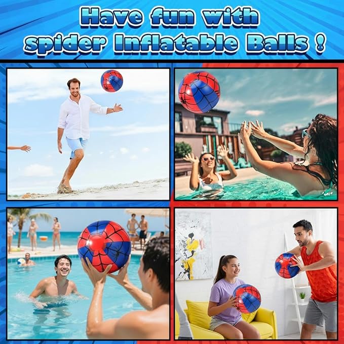 12 Pieces Inflatable Beach Ball Set - 8 inch Spider Web Print Beach Balls for Theme Party Supplies Summer Pool Birthday Fun Party Favors