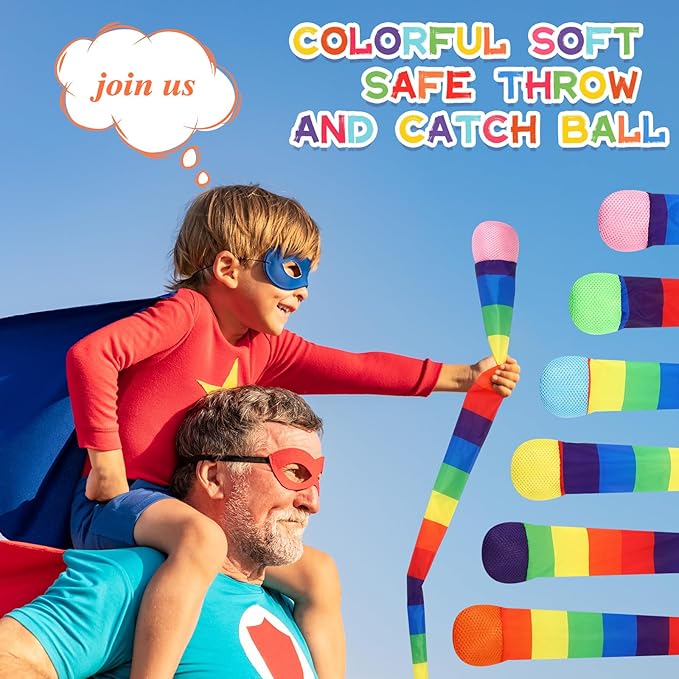 Leyndo 12 Pcs 35 Inch Throw and Catch Balls with Rainbow Tail, Soft Sports Play Comet Balls Playground Toys Bulk for Kids Adults Games and Activities Fun Throwing School (Classic)